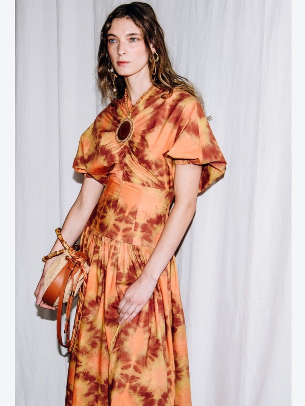 Ulla Johnson Patrizia Dyed Cotton Puff-Sleeve Midi Dress